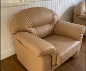2x leather armchairs