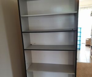 Grey bookshelves