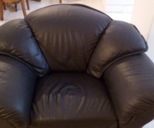dark blue leather armchair