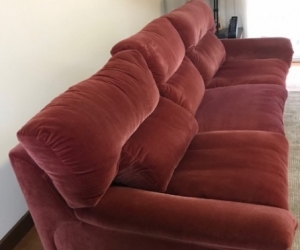 Deep pink velvet couch