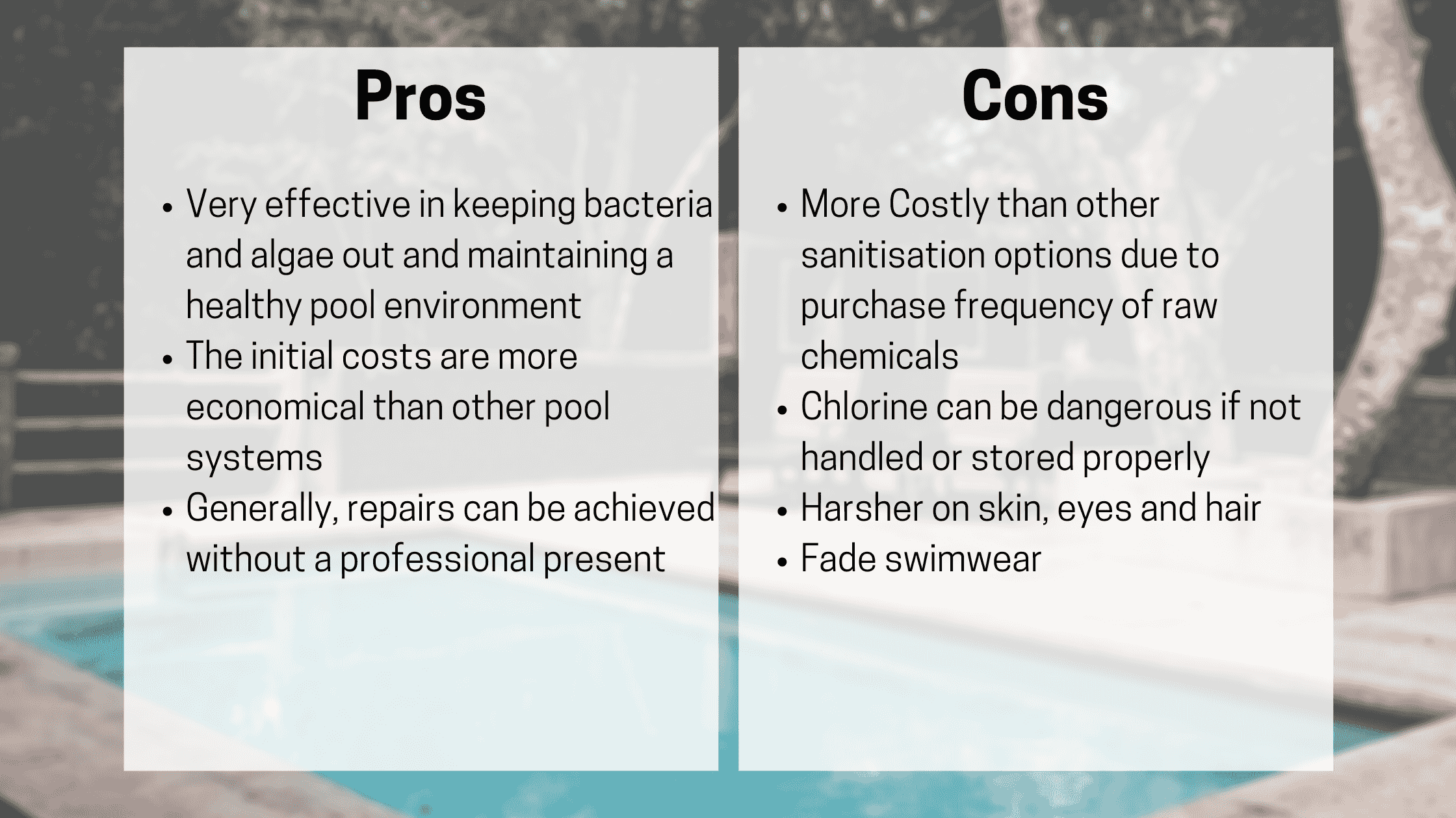Traditional Chlorine Pros and Cons Traditional Pool Pros & Cons